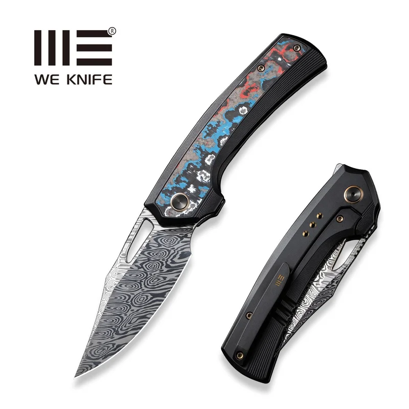WEKNIFE Nefaris Flipper & Thumb Hole Knife Titanium & FatCarbon Fiber Handle (3.48" Damasteel Blade) WE22040F-DS1