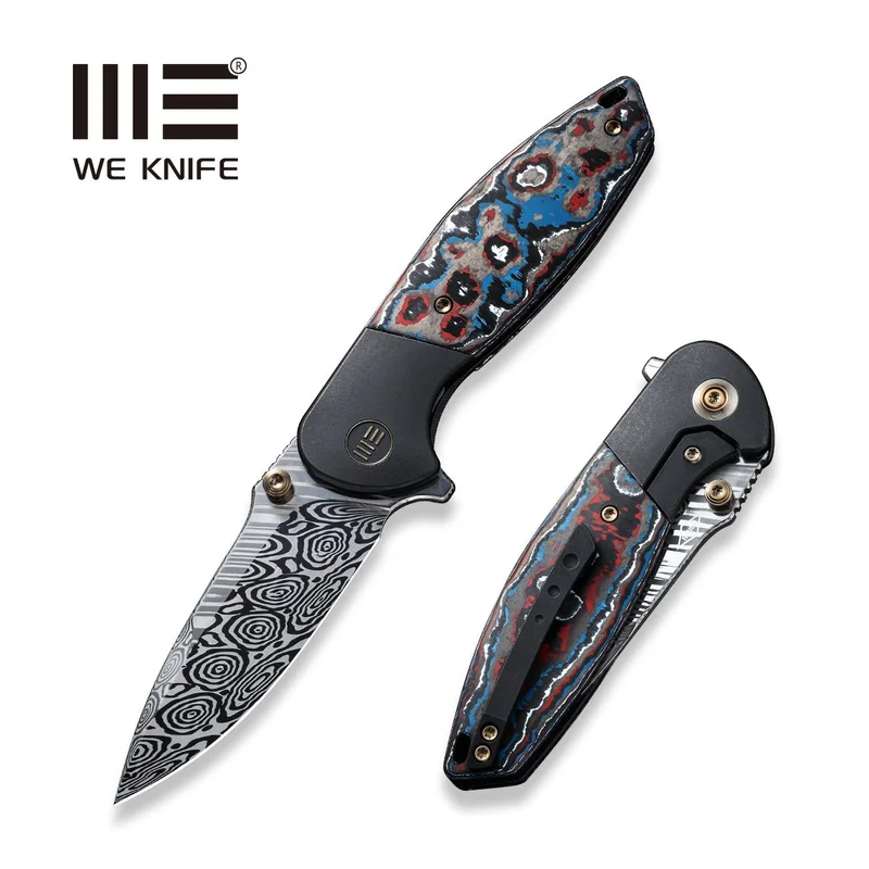 WEKNIFE Nitro Mini Flipper & Thumb Stud Knife Titanium & FatCarbon Fiber Handle (3.13" Damasteel Blade) WE22015-DS1