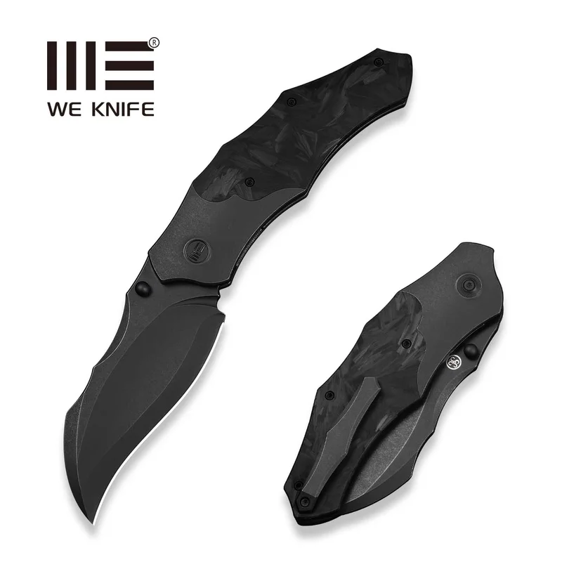 WEKNIFE Orc Boss Thumb Stud Knife Black Titanium Handle With Shredded Carbon Fiber Inlay (3.82" Black Stonewashed CPM 20CV Blade) WE24042-1