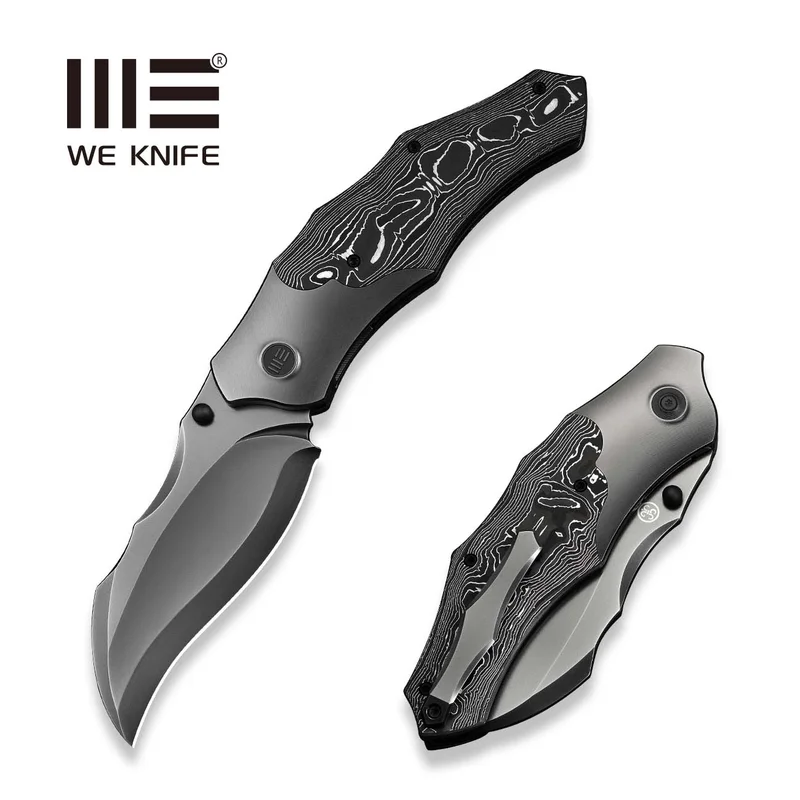 WEKNIFE Orc Boss Thumb Stud Knife Polished Gray Titanium Handle With Aluminum Foil Carbon Fiber Inlay (3.82" Polished Gray CPM 20CV Blade) WE24042-3