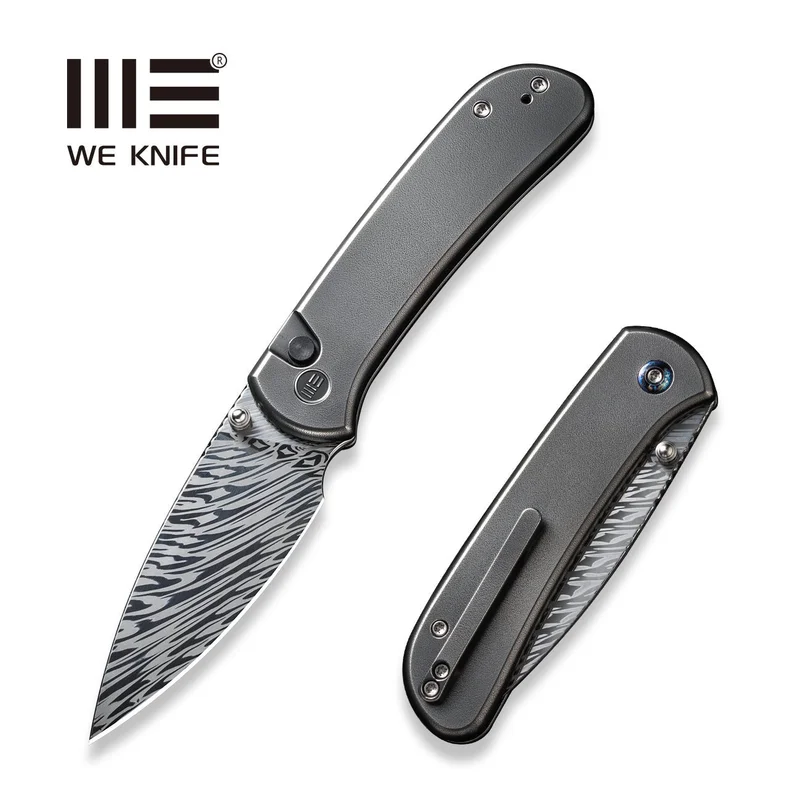 WEKNIFE Qubit Thumb Stud & Button Lock Knife Titanium Handle (3.2" Damasteel Blade) WE22030F-DS1