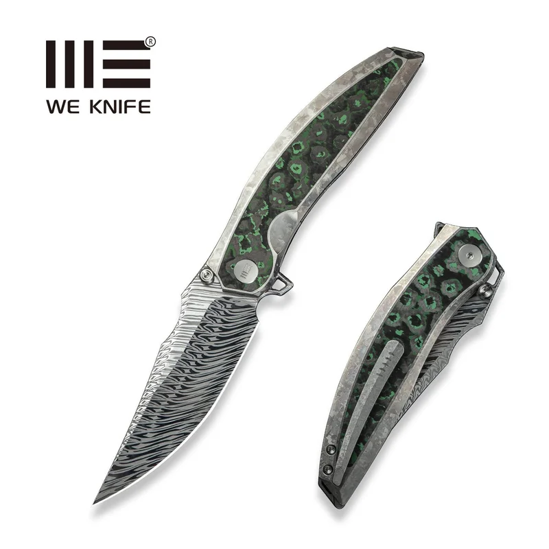 WEKNIFE Quinseris Flipper & Thumb Stud Knife Titanium & FatCarbon Fiber Handle (3.96" Damasteel Blade) WE23093-DS1