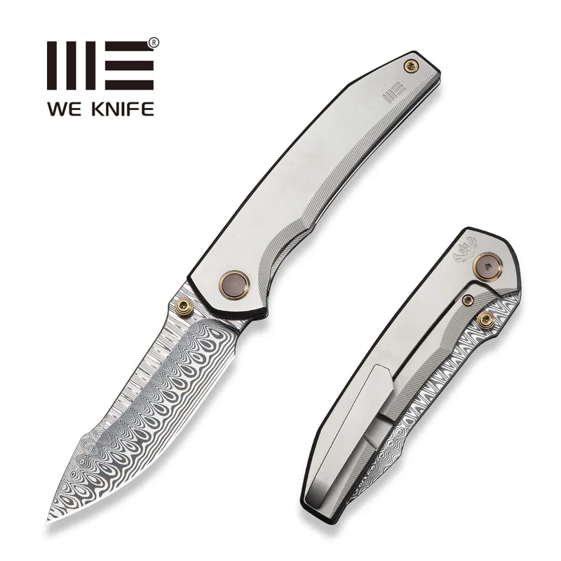 WEKNIFE Ryson Thumb Stud Knife Gray Titanium Handle (3.33" Hugin Damasteel Blade) WE24086-DS1