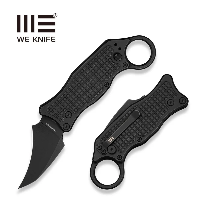 WEKNIFE Shadowhook Button Lokc Knife Black Titanium Handle (2.82" Black Stonewashed Bohler M390 Blade) WE24085 Sample1