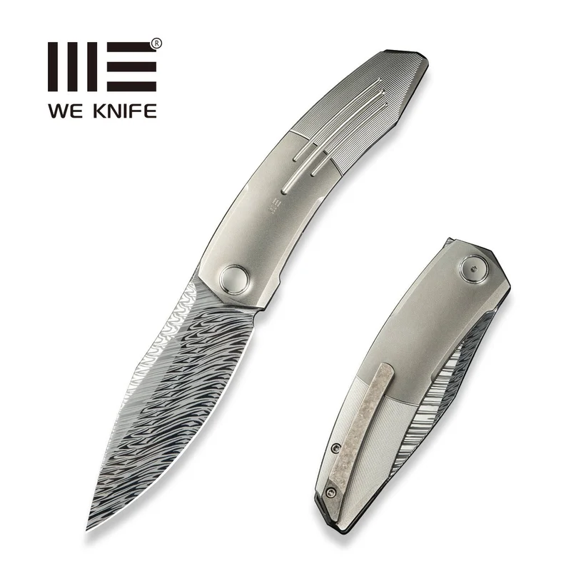 WEKNIFE Sine Wave Flipper Knife Titanium Handle (3.98" Damasteel Blade) WE23069B-DS1