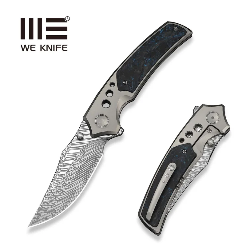 WEKNIFE Skynix Flipper & Thumb Stud Knife Titanium & Carbon Fiber Handle (3.7" Damasteel Blade) WE24087-DS1