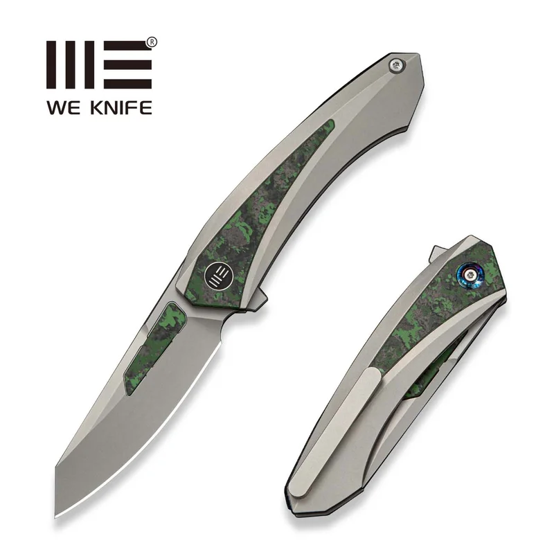 WEKNIFE Suisei Flipper Knife 6AL4V Titanium With Jungle Wear FatCarbon Fiber Inlay (3.28" Stonewashed Bohler M390 Blade With Jungle Wear FatCarbon Fiber Inlay) WE25086 Sample2