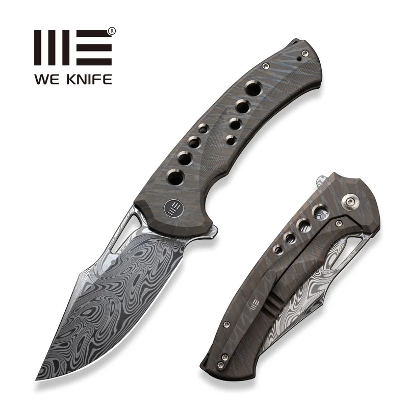 WEKNIFE Swiftfin Flipper & Thumb Hole Knife Titanium Handle (3.8" Damasteel Blade) WE23051-DS1
