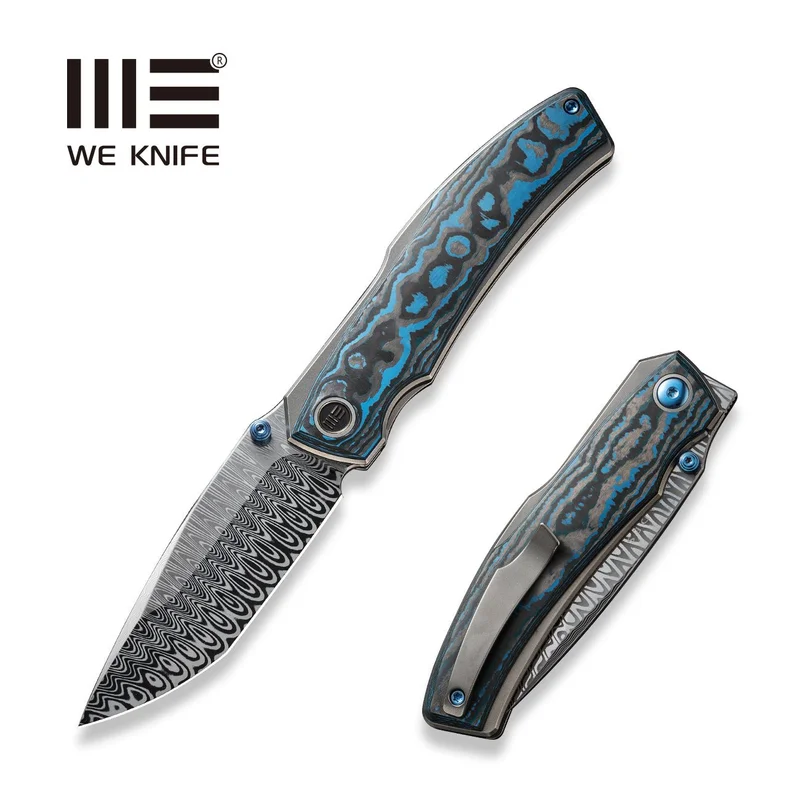 WEKNIFE Swordfin Front Flipper & Thumb Stud Knife FatCarbon Fiber Handle (3.28" Damasteel Blade) WE23067-DS1
