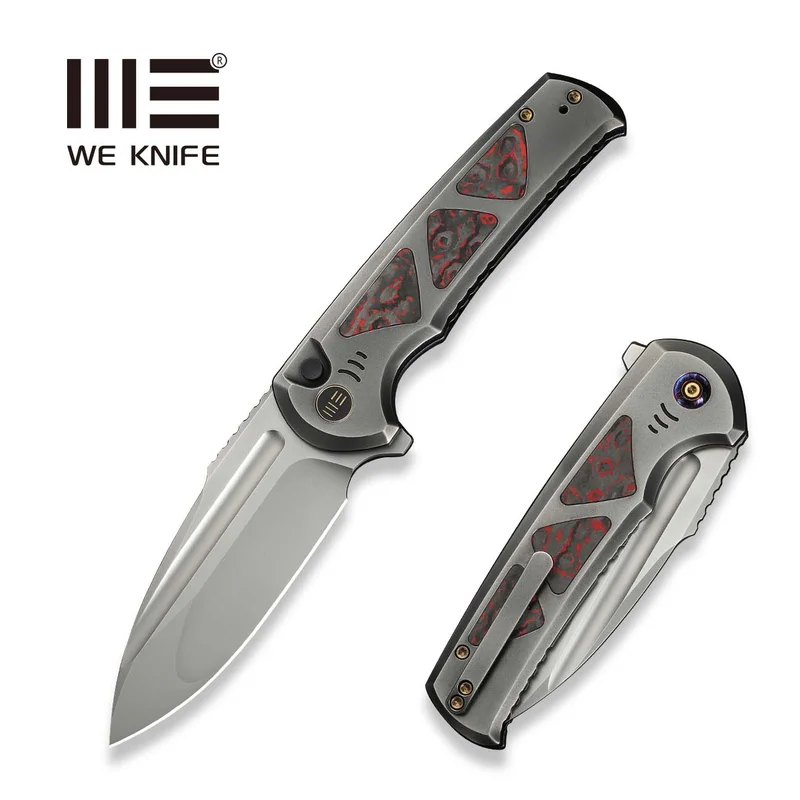 WEKNIFE Sylox Flipper & Button Lock Knife Titanium & FatCarbon Fiber Handle (3.8" M390 Blade) WE24027-3