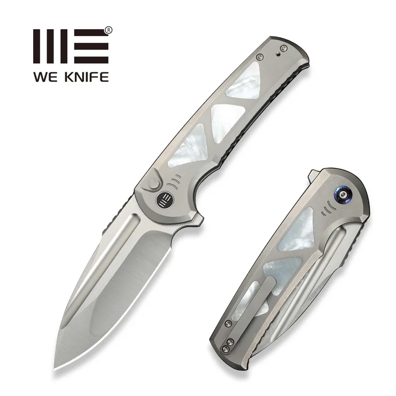 WEKNIFE Sylox Flipper & Button Lock Knife Titanium & Mother of Pearl Handle (3.8" M390 Blade) WE24027-4