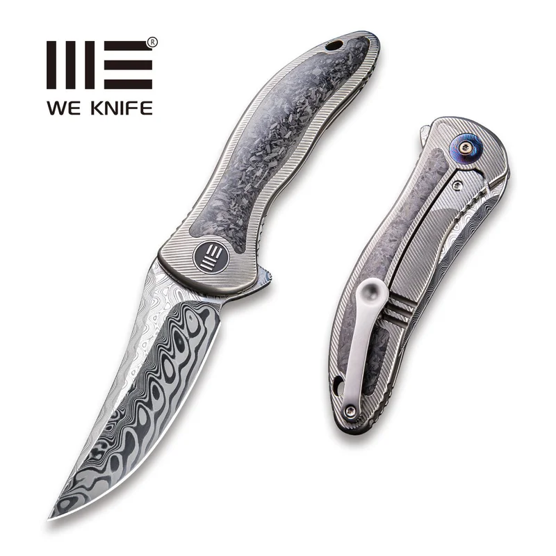 WEKNIFE Synergy2 Flipper Knife Titanium & Carbon Fiber Handle (3.49" Damasteel Blade) 912CF-DS1