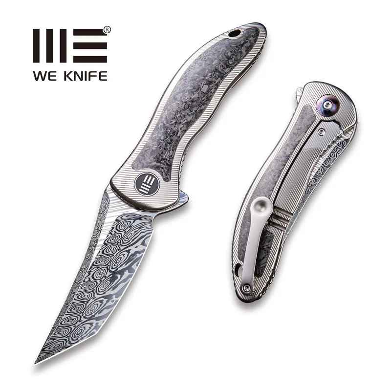 WEKNIFE Synergy2 Flipper Knife Titanium & Carbon Fibre Handle (3.49" Damasteel Blade) 912CF-DS2