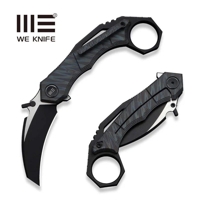 WEKNIFE Tayra Flipper Knife Tiger Stripe Pattern Flamed Titanium Handle Black Titanium Integral Backspacer & Finger Ring (2.19" Black Stonewashed Bohler M390 Blade, Satin Flat) WE24069-4