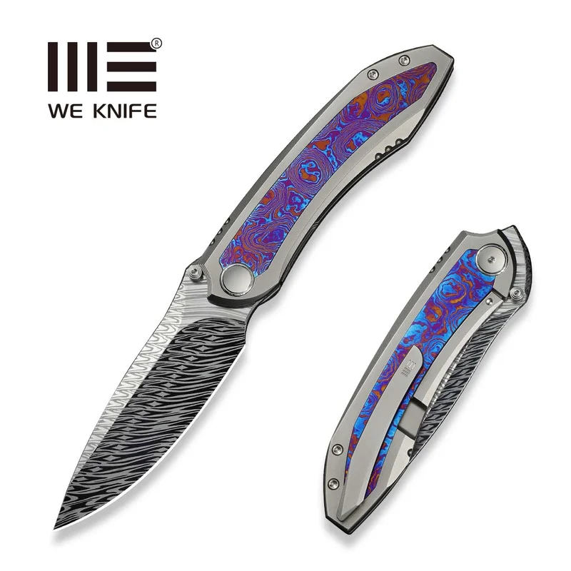 WEKNIFE Winsome Thumb Stud & Front Flipper Knife Titanium & Timascus Handle (3.74" Damasteel Blade) WE23092-DS1