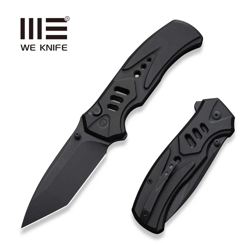 WEKNIFE Zentron Flipper & Thumb Stud & Button Lock Knife Black Titanium Handle (3.48" Black Stonewashed Bohler M390 Blade) WE24094-1
