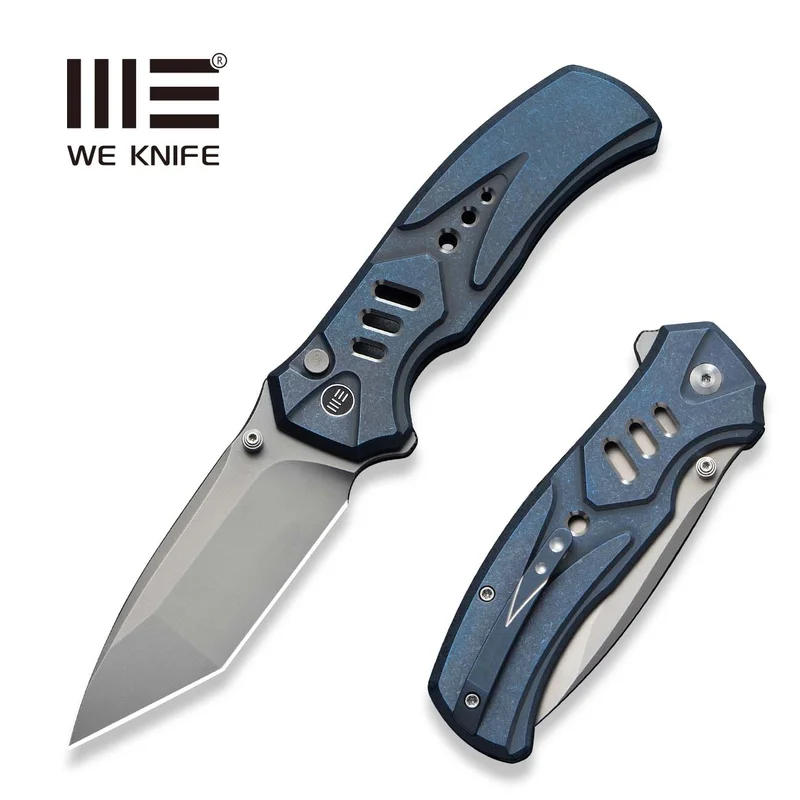 WEKNIFE Zentron Flipper & Thumb Stud & Button Lock Knife Blue Titanium Handle (3.48" Stonewashed Bohler M390 Blade) WE24094-4