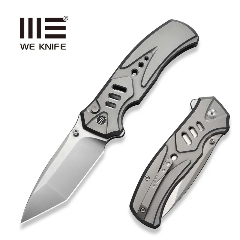 WEKNIFE Zentron Flipper & Thumb Stud & Button Lock Knife Gray Titanium Handle (3.48" Satin Finished Bohler M390 Blade) WE24094-2