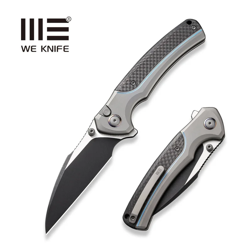 WEKNIFE Ziffius Flipper & Thumb Stud & Button Lock Knife Titanium & Carbon Fiber Handle (3.7" CPM 20CV Blade) WE22024A-1