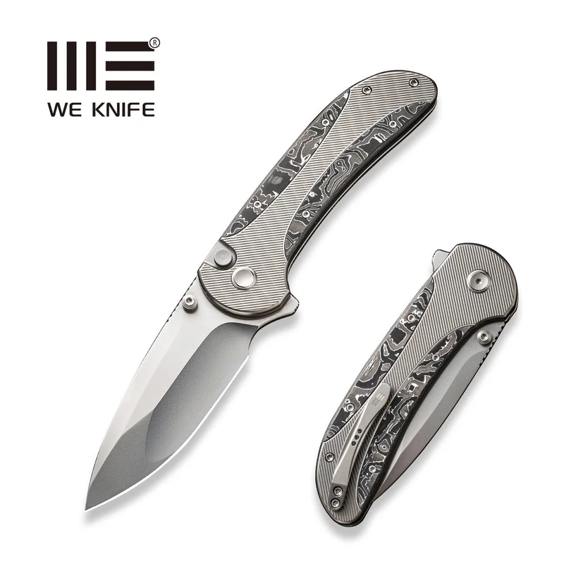 WEKNIFE Zizzit Flipper & Thumb Stud & Button Lock Knife Titanium & Carbon Fiber Handle (3.8" CPM 20CV Blade) WE23031-2