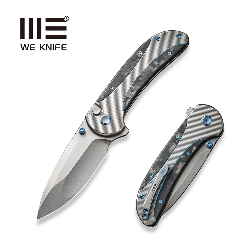 WEKNIFE Zizzit Flipper & Thumb Stud & Button Lock Knife Titanium & Carbon Fiber Handle (3.8" CPM 20CV Blade) WE23031-3