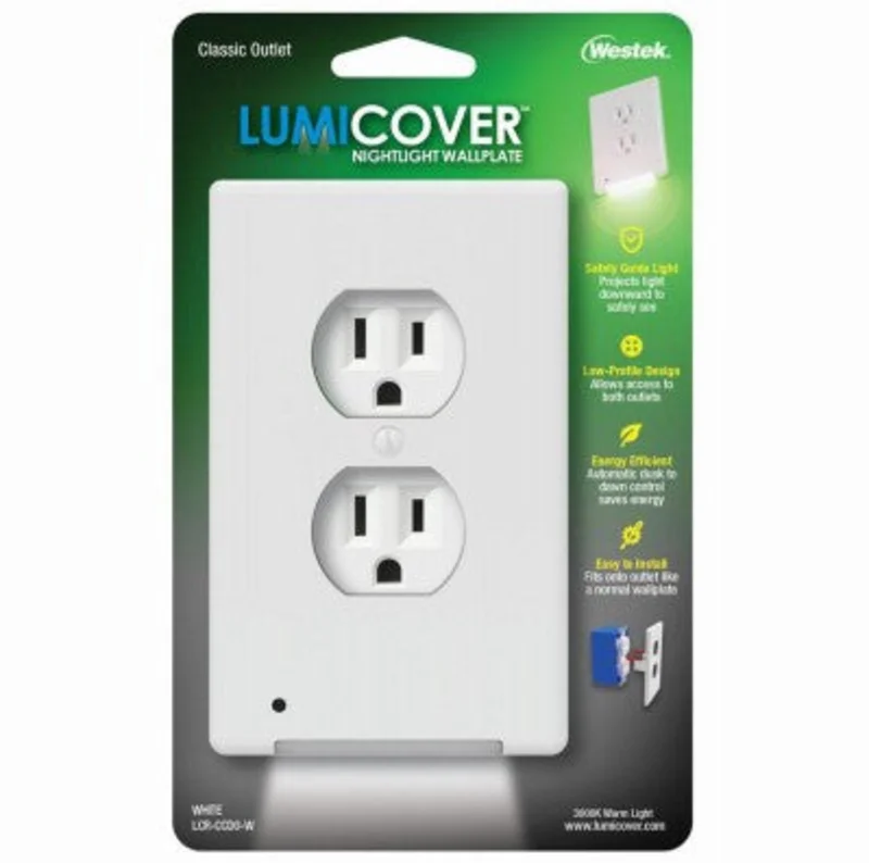 Westek Lumicover Classic Core Wall Plate Night Light Duplex Outlet