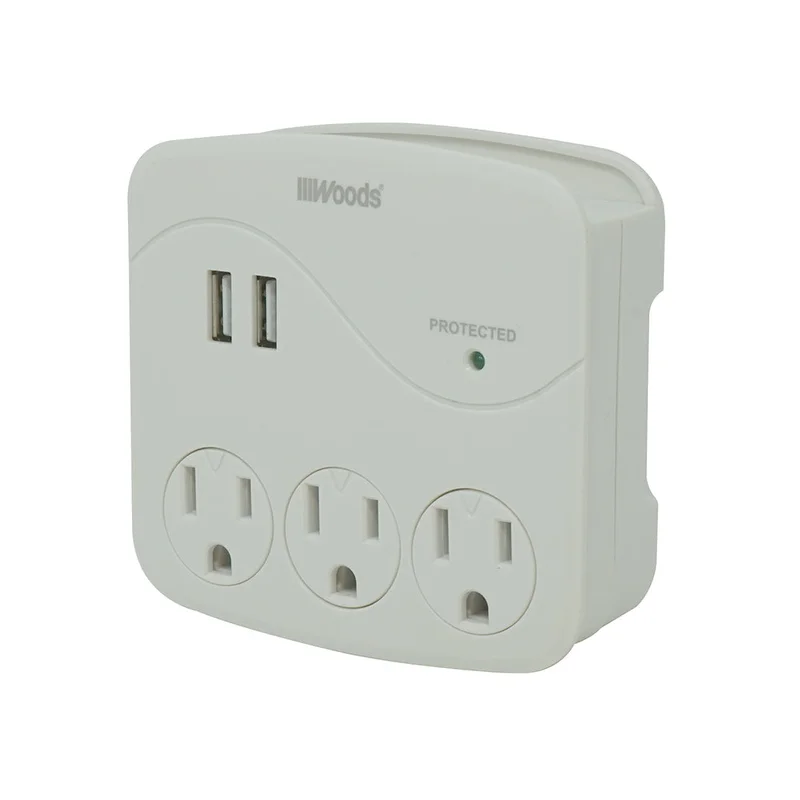 Woods 3-Outlet Surge Tap With 2 USB Ports