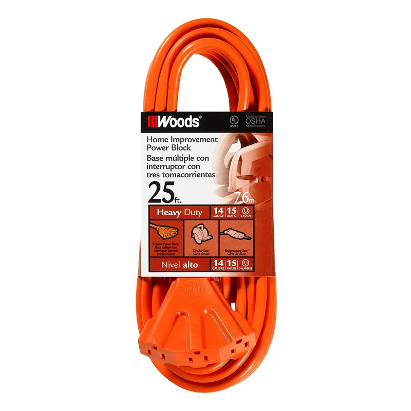 Woods Standard Outdoor Tritap Extension Cord 50 ft. Orange Orange